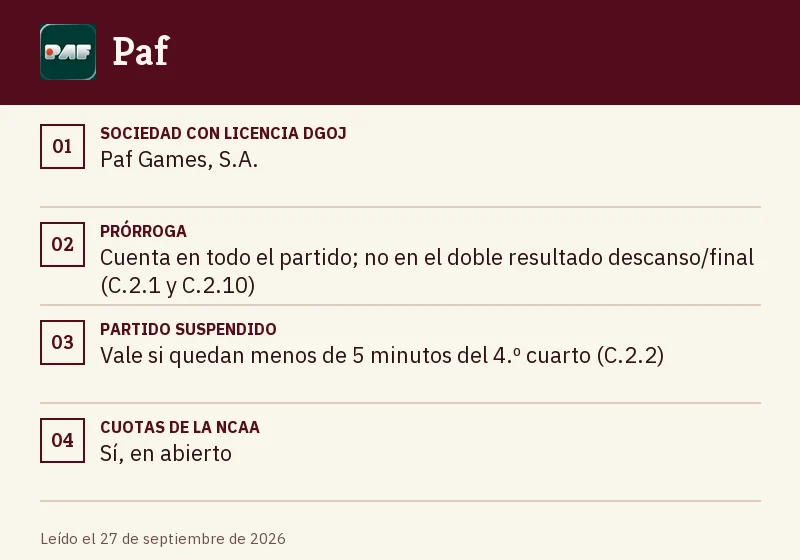 Ficha de Paf: prórroga, partido suspendido y cambio de sede en la NCAA