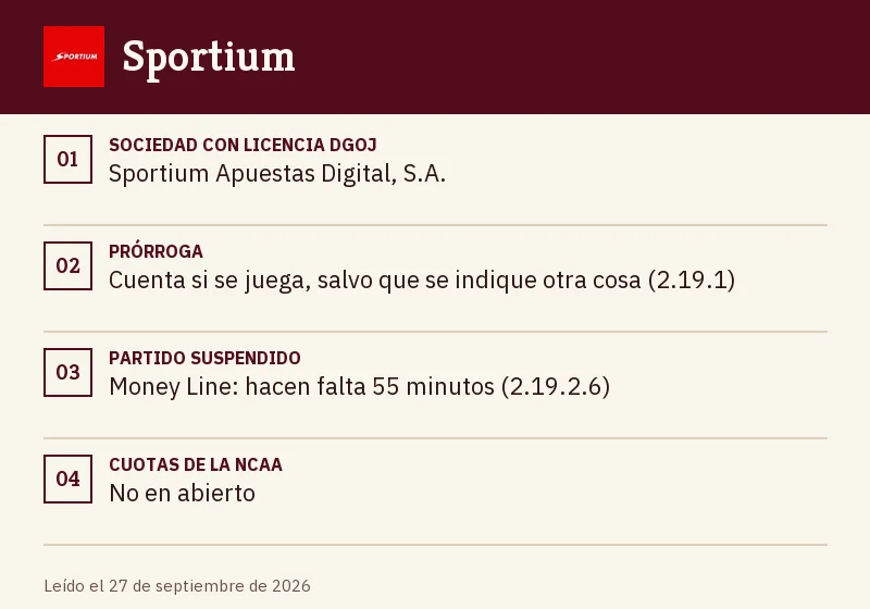 Ficha de Sportium: prórroga, partido suspendido y cambio de sede en la NCAA